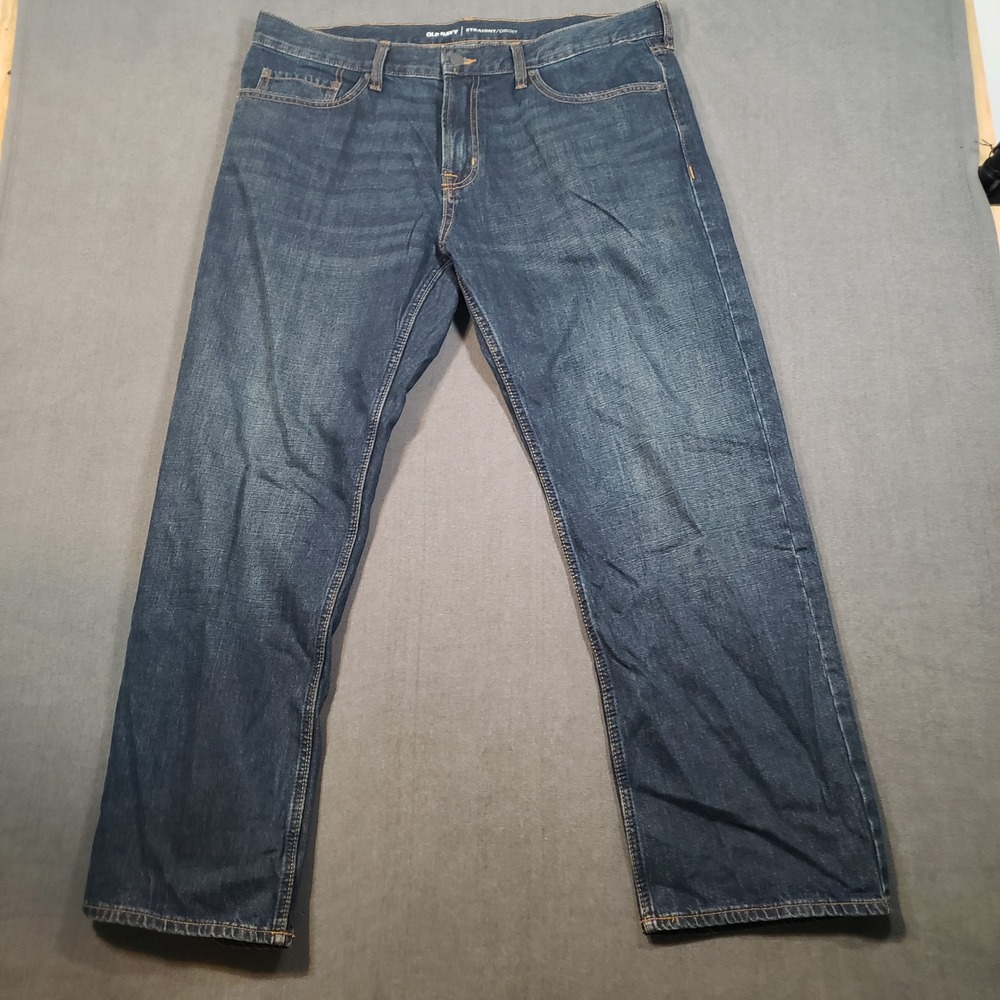 Old Navy Straight Leg Jeans Mens 38x30 Blue Dark Wash 100% Cotton Denim